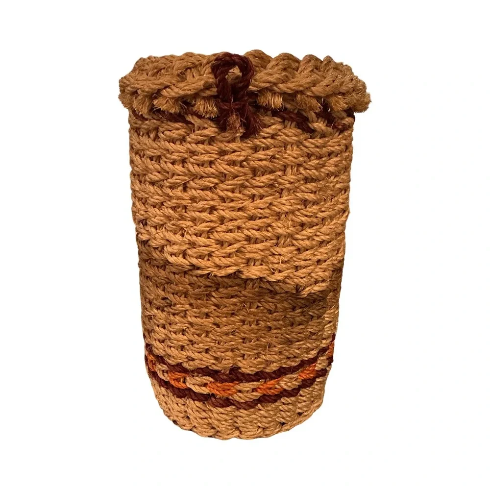 Vintage Woven Jute Sisal Owl Basket 6in Tall Boho Desk Organizer Wall Pocket
